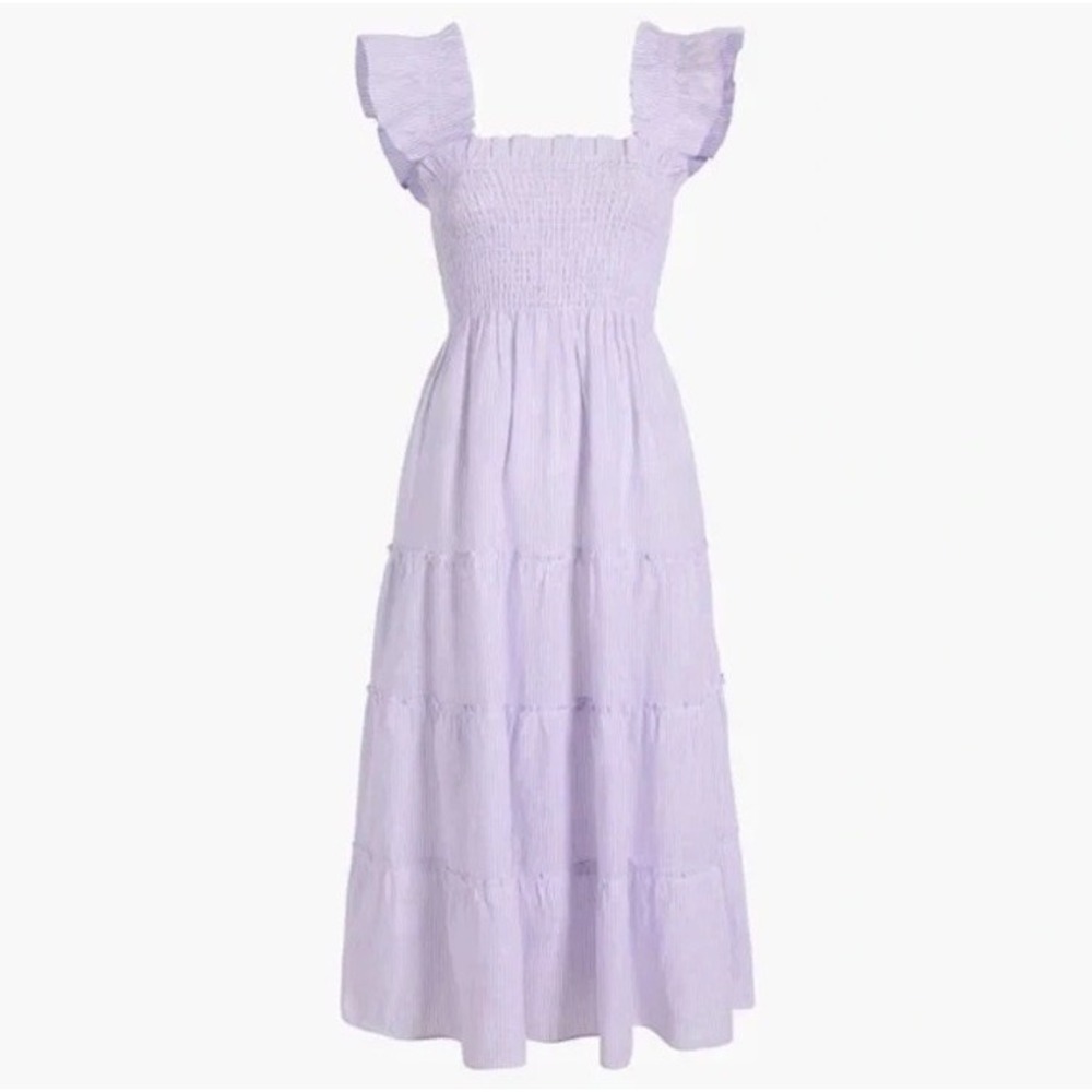 Hill House Home Ellie Nap Dress Lilac Stripe Linen Smocked Tiered Pockets XL - Picture 3 of 11